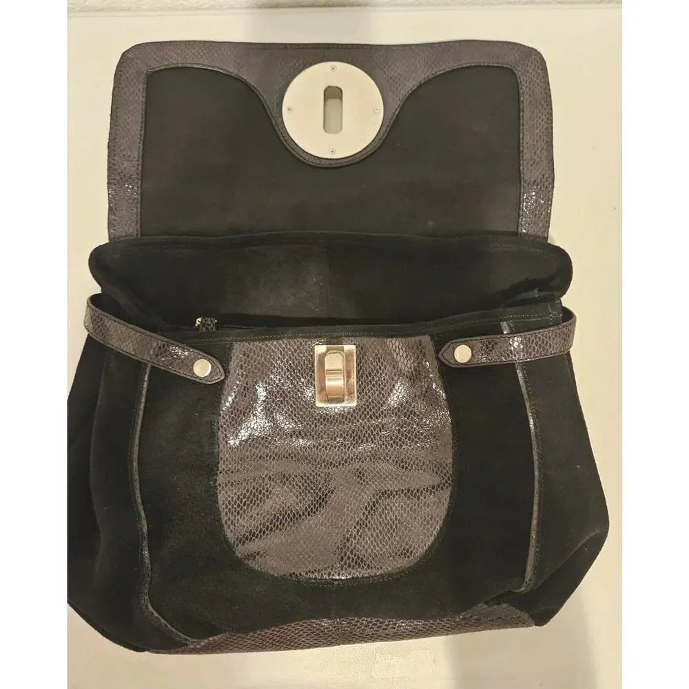 Vince Camuto Leather Animal Print Metal Handle Handbag 16x11x3 EUC